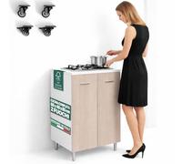 Shally Dogan Mueble base de cocina con 2 puertas, 60 x 40 x 85 cm, con placa de cocción de 2 fuegos, placas de hierro fundido resistentes, montaje con patas fijas o ruedas, kit completo listo para