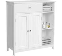 Shally Dogan Mueble de baño Independiente de Madera Blanca con 2 Puertas, 1 cajón y 3 estantes Exteriores, Armario de Suelo Multiusos Ahorra Espacio, Mueble 75 x 30 x 80 cm salón, Cocina, Oficina