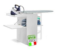 Shally Dogan Mueble de Tabla de Planchar Plegable Que Ahorra Espacio, Mueble Plegable, Estructura de Madera para Planchado rápido, 4 Ruedas para Desplazamiento, Ideal para lavandería, baño (Blanco