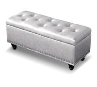 Shally Dogan Puf arcón contenedor con Revestimiento de Piel sintética, reposapiés para Dormitorio, Banco, Taburete de salón o sofá con Estructura y Patas de Madera (Gris Claro)