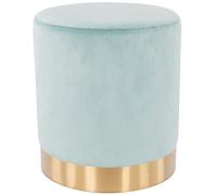 Shally Dogan Puf de terciopelo con base de metal y estructura de MDF, diseño moderno, reposapiés de forma cilíndrica, taburete redondo con asiento acolchado suave, decoración interior (aguamarina)
