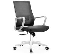 Shally Dogan Silla de Oficina ergonómica giratoria con Soporte Lumbar, sillón de Escritorio, Estudio, Dormitorio, reclinable con Altura Ajustable, Base Blanca Robusta, Respaldo antisudor (Negro)