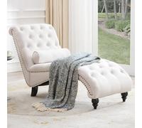 Shally Dogan Sillón Chaise Lounge de Tejido ergonómico, Tumbona Relax Deluxe Premium para salón, salón, casa, Oficina, Relleno ergonómico de Alta Densidad y cojín Lumbar (Beige)