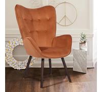 Shally Dogan Sillón de diseño escandinavo, Terciopelo, Madera, Terracota, 67 x 51.5 x 103.6 cm