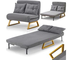Shally Dogan Sofá Cama de 2 plazas, reclinable, 3 en 1, sillón Convertible con Cojines, Chaise Longue con Asiento Acolchado Suave, Funda de Terciopelo Premium, sillón Relax Que Ahorra Espacio (Gris)
