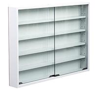 Shally Dogan Vitrina para Colecciones y Miniaturas, Vitrina de Exposición para Coleccionistas, Diseño Moderno con Líneas Cuadradas, Tablero de Madera de Color Blanco, 80 x 10 x 60 cm