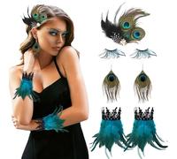 shallyong Plumas de Pavo Accesorios para Mujer, Accesorios para Disfraz de Pavo Real, Plumas Para el Pinzas Pelo y Pendientes, Pestañas, Puños Muñeca Pluma, para Carnaval Cosplay