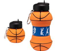Shalwinn Botella de Agua Plegable para Niños y Niñas sin BPA,550ml Basquet Botella de Agua Silicona,Cantimplora Infantil para Camping, Deporte Balón de Agua Compacto para Regalo （Basquet）