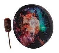 Shaman Drum, 9.84 pulgadas, diseño hecho a mano, tambor tótem de lobo sagrado con baqueta, herramienta de curación de sonido, símbolo del tambor tótem siberiano, música espiritual, sonido de