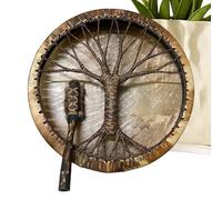 Shaman Drum, Handcrafted percusion, Ethnic Decor, Natural Goat Skin Surfaces Wooden Frame Construction for Meditation, Yoga, Rituals, Spiritual Healing, 9,84 x 9,84 x 3,15 pulgadas