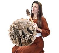 Shaman Drum - Siberian Old Man Crow Patterned Drums, Wooden Spirit Music Instrument | Drum Shamanic with Drumstick for Home Decor Ceremonial Spiritual Musical Use