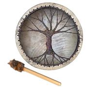 Shaman Drum - Tambor chamánico hecho a mano de 10 pulgadas con baqueta, herramienta de curación de sonido para música espiritual, meditación de reflexión (árbol de la vida)