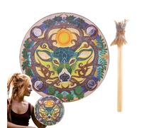 Shaman Drum - Tambor con marco de cabeza de , percusión de mano de 9 pulgadas con resonante claro, instrumento de curación de sonido espiritual con batidor de madera, herramienta de música