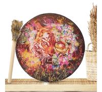 Shaman Hand Drum with Beater, Round Pu Leather Frame Drum for Meditation, Tribal Ritual Music Instrument with Wooden Mallets, Spiritual Decor for Home Practice, 9.84x9.84 Inches