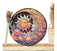 Shaman Hand Drum with Beater, Round Pu Leather Frame Drum for Meditation, Tribal Ritual Music Instrument with Wooden Mallets, Spiritual Decor for Home Practice, 9.84x9.84 Inches