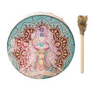 Shamanic Hand Drum, Handmade PU Leather Shaman Hand Drum, Eccentric Design, Big Tone Round Shamans Tool, Vintage Wood Gavel Included, Spiritual Music Supplies for Home and Meditation, 25x25cm