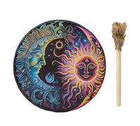 Shamanic Hand Drum, Handmade PU Leather Shaman Hand Drum, Eccentric Design, Big Tone Round Shamans Tool, Vintage Wood Gavel Included, Spiritual Music Supplies for Home and Meditation, 25x25cm