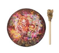 Shamanic Hand Drum, Handmade PU Leather Shaman Hand Drum, Eccentric Design, Big Tone Round Shamans Tool, Vintage Wood Gavel Included, Spiritual Music Supplies for Home and Meditation, 25x25cm