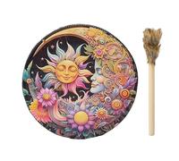 Shamanic Hand Drum, Handmade PU Leather Shaman Hand Drum, Eccentric Design, Big Tone Round Shamans Tool, Vintage Wood Gavel Included, Spiritual Music Supplies for Home and Meditation, 25x25cm