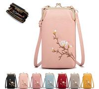 Shamfreshen Women Sling Cross-Body Wallet, Multiple Compartments Crossbody Phone Bag with Mobile Cell Phone Holder (Pink)