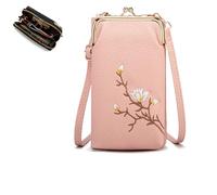 Shamfreshen Women Sling Cross-Body Wallet, Multiple Compartments Crossbody Phone Bag with Mobile Cell Phone Holder (Pink)
