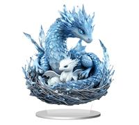 Shamoparty Adorno de Cristal Azul y Blanco con Forma de dragón para Oficina, apartamento o hogar, figurita acrílica en 2D, Pieza Decorativa Plana, decoración Medieval con Dragones
