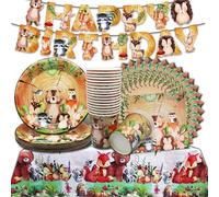 Shamoparty Jungle Safari Juego de Vajilla para Fiestas de Cumpleaños para Niños para 20 Invitados, Vajilla de Fiesta de Animales Platos Servilletas para Cumpleaños,Banderines Cup Plato