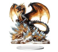 Shamoparty Ornamento de Cristal Negro y Oro con Forma de dragón para Oficina, apartamento o hogar, Figura acrílica en 2D, Pieza Decorativa Plana, decoración Medieval con Dragones