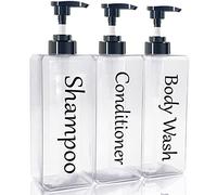 Shampoo and Conditioner Dispenser(Clear, Set of 3, 27oz)- Refillable & EmptyShampoo and Conditioner Bottles- Body Wash Dispenser Set-Modern Shampoo Bottles for Shower Soap
