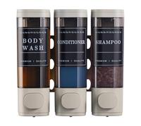 Shampoo and Conditioner Dispenser,Shower Dispenser 3 Chamber No Drilled Shampoo Dispenser for Shower Wall Mounted Body Wash Dispenser for Bathroom Kitchen Hotel Large Capacity,Light Gray