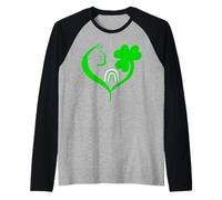 Shamrock Cat St Patricks Funny Irish Lucky Cat Charm Clover Camiseta Manga Raglan