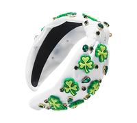 Shamrock Headband, Embellished Rhinestone Hairband, Green Shamrock Hair Accessory, S t. Patrick's Day Wide Top Band, Festive Holiday Design for Women, 5,51 x 6,69 pulgadas