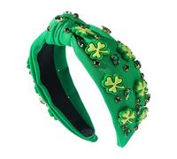 Shamrock Headband, Embellished Rhinestone Hairband, Green Shamrock Hair Accessory, S t. Patrick's Day Wide Top Band, Festive Holiday Design for Women, 5,51 x 6,69 pulgadas