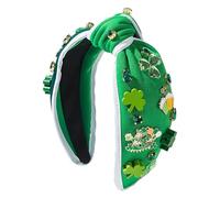 Shamrock Headband, Embellished Rhinestone Hairband, Green Shamrock Hair Accessory, S t. Patrick's Day Wide Top Band, Festive Holiday Design for Women, 5,51 x 6,69 pulgadas