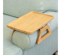 Shamrock Home Mesa de bambú con reposabrazos para sofá, bandeja de clip para sofás, bandeja para sofá para cenas de TV, mandos a distancia, bebidas, aperitivos y espacios pequeños, 13.7 x 9.5 pulgadas