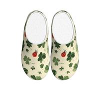 Shamrock Ladybugs - Pantuflas de franela para hombre, diseño de trébol de 4 hojas, antideslizantes, cálidas, para interiores y exteriores, multicolor, Large