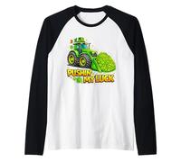 Shamrock Pushin My Luck Construction Truck St Patricks Day Camiseta Manga Raglan
