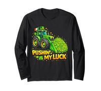Shamrock Pushin My Luck Construction Truck St Patricks Day Manga Larga