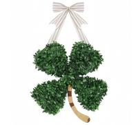 Shamrock Spring Wreath for Front Door with Bow,St Patrick's Day Artificial Three Leaf Grass Wreaths,Green Four Leaf Grass Handmade Door Wreath for Holiday Wall Window Party Decor