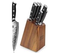 SHAN ZU Bloque de cuchillos Damasco, Juego de Cuchillos de Cocina 7 Piezas