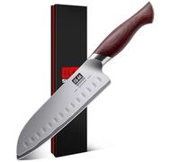 SHAN ZU Cuchillo de Cocina Santoku de 18 cm, Fabricado en Acero Japonés de Alto Carbono 10Cr15Mov, Cuchillo de Cocinero con Hoja Ultra Afilada de 12° y Mango Ergonómico de Madera de Pakka