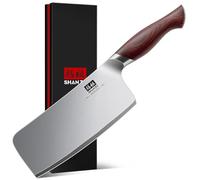 SHAN ZU Cuchillo Carnicero de 18 cm, Hacha de Cocina para Carne y Verduras, Cuchillo Cocina Chino con Hoja Afilada de Acero Inoxidable de Alto Carbono 10Cr15MoV y Mango Ergonómico de Madera de Pakka
