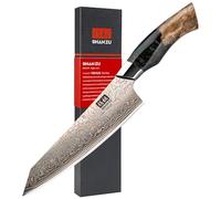 SHAN ZU Cuchillo de Chef Damasco 20cm, Cuchillo de Cocina de Cobre y Acero 33 capas, Cuchillo Japonés Forjado a Mano con Mango de Madera de Arce - VENUS Series