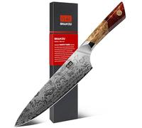 SHAN ZU Cuchillo de Chef Damasco, Cuchillo de Cocina Japonés de Acero en Polvo SG2, Cuchillo Cocinero de 20cm Forjado a Mano en 91 Capas de Acero Damasco, Mango de Arce - WHITE TIGER Series