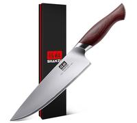 SHAN ZU Cuchillo de Chef Profesional 20cm - Cuchillo de Cocina Japonés con Hoja Afilada de Acero Inoxidable 10Cr15MoV (62 HRC) - Mango de Madera Pakka Ergonomico - OKINAWA Series