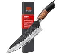 SHAN ZU Cuchillo Japonés Forjado a Mano, Cuchillo de Cocina 20 cm, 7 Capas Cuchillo de Chef Afilado de Acero al Carbono, Cuchillo Gyuto Profesional para Verdura y Carne, Mango de Madera de Arce