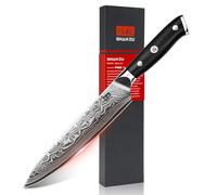 SHAN ZU Cuchillo Multiusos Damasco, Cuchillo de Chef Japonés 15cm, Cuchillo de Cocina Profesional con Hoja Afilada de Acero de Alto Carbono de 67 Capas y Mango G10 - PRO Series