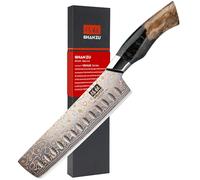 SHAN ZU Cuchillo Nakiri Damasco de Cobre y Acero 33 capas, Cuchillo de Cocina Damas, Cuchillo para Verdura Japonés Forjado a Mano con Mango de Madera de Arce - VENUS Series