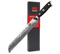 SHAN ZU Cuchillo Panero Damasco con Hoja Dentada, Cuchillo de Pan Japones de Acero 10Cr15MOV de 67 Capas, Cuchillo de Cocina Profesional para Pan, Mango de G10 - PRO Series