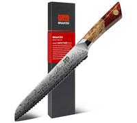 SHAN ZU Cuchillo de pan de Damasco, cuchillo de cocina profesional japonés de 18 cm, fabricado en acero en polvo SG2 y 91 capas de acero de Damasco, mango ergonómico de arce - Serie White Tiger